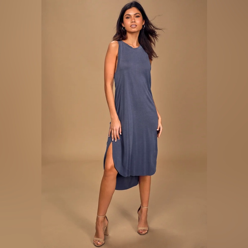 Lush Washed Denim Blue Midi Dress